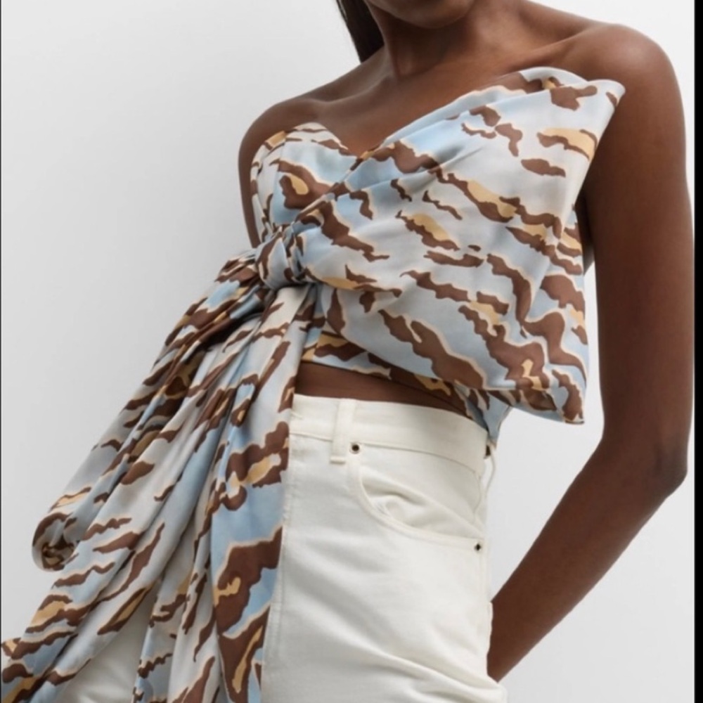 Zimmermann Blue Tiger Bodice Bow Top